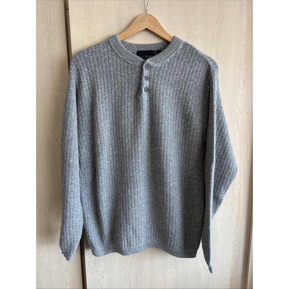 Vintage Bill Blass Light Gray Heavy Knit 1/4 Button‎ Sweater Large Made USA